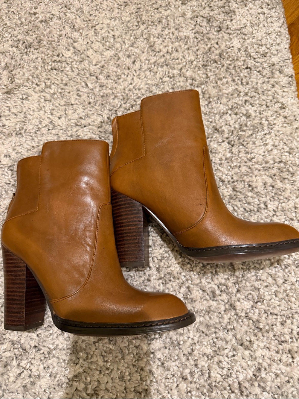 Chinese Laundry Cognac Leather Block Heel Ankle Boots
